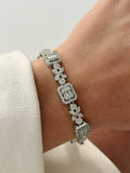 Silver CZ Pave Alternating Emerald Halo Flower Link Bracelet - CW1VPBRCLT00200 | Wholesale Stainless Steel Jewelry Catwalk Jewellery Europe
