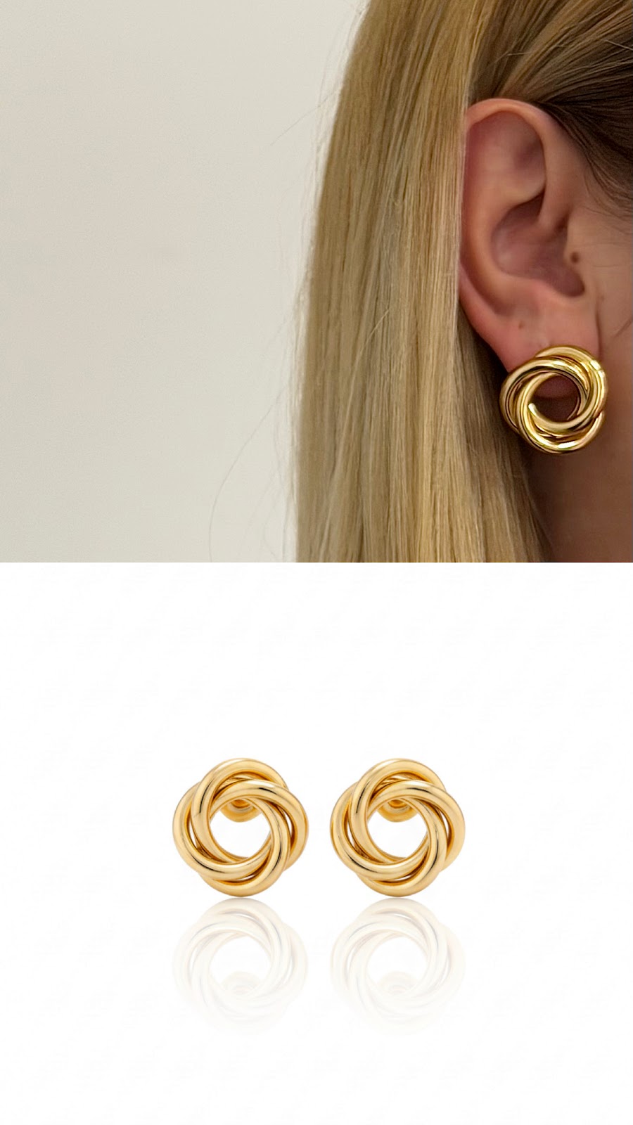 2 Gold Smooth Love Knot Stud Earrings - CW1VPEARNG0017 | Wholesale Stainless Steel Jewelry Catwalk Jewellery Europe