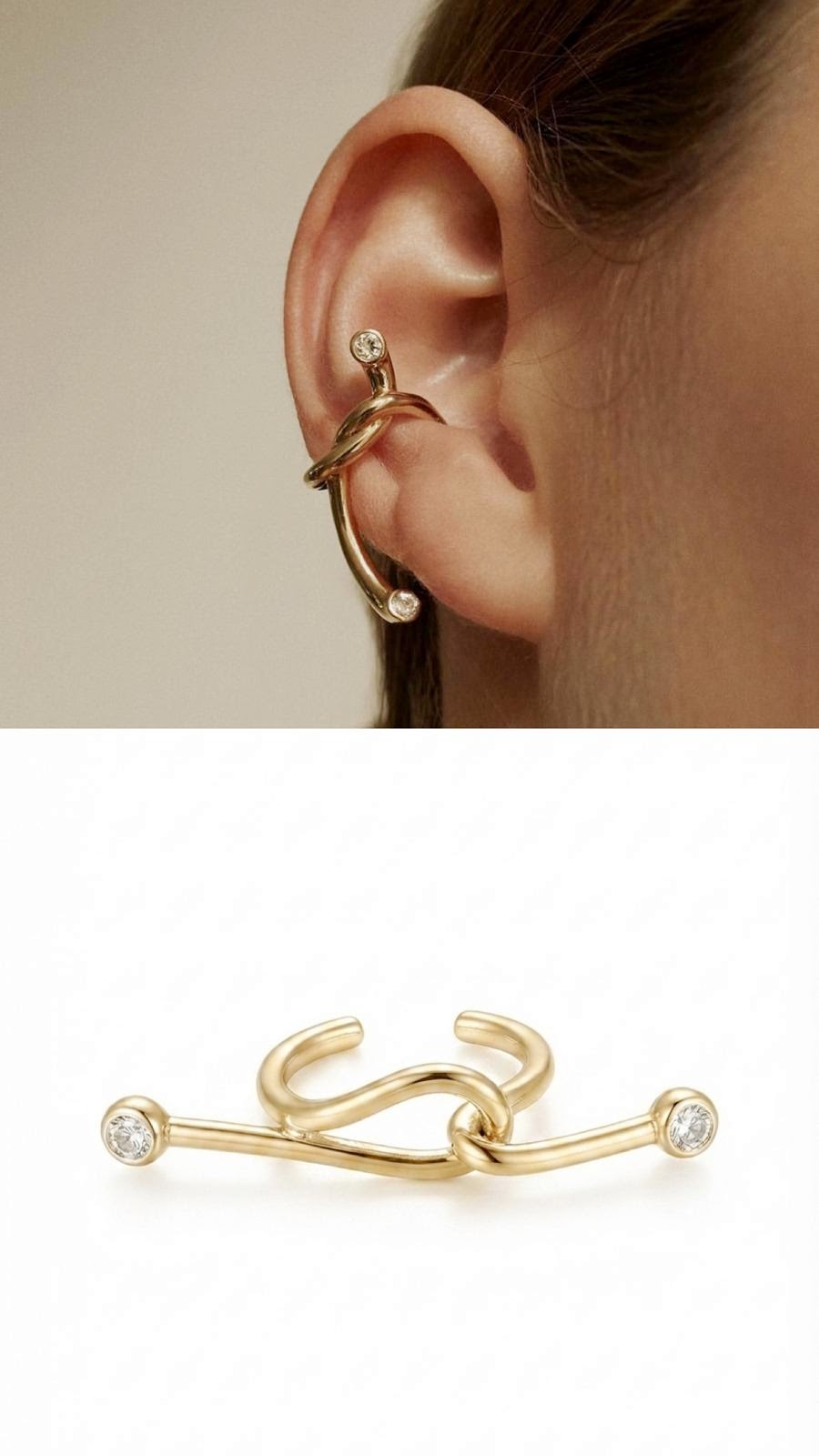 18K Gold Plated Stainless Steel Knot CZ Bezel Statement Ear Cuff Wholesale - CW1EARCUFF00170 | Wholesale Stainless Steel Jewelry Catwalk Jewellery Europe