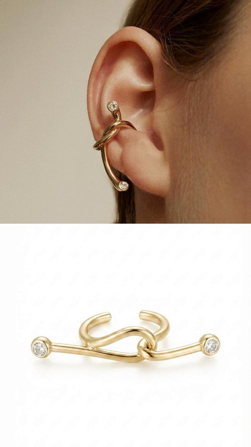 18K Gold Plated Stainless Steel Knot CZ Bezel Statement Ear Cuff Wholesale - CW1EARCUFF00170 | Wholesale Stainless Steel Jewelry Catwalk Jewellery Europe