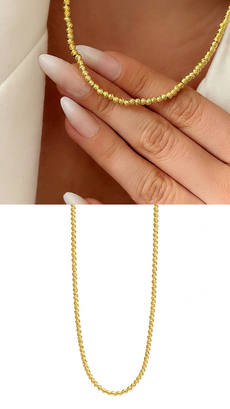 Gold Diamond Cut Textured Beaded Ball Chain Necklace - CW1NKL0035 | Wholesale Stainless Steel Jewelry Catwalk Jewellery Europe