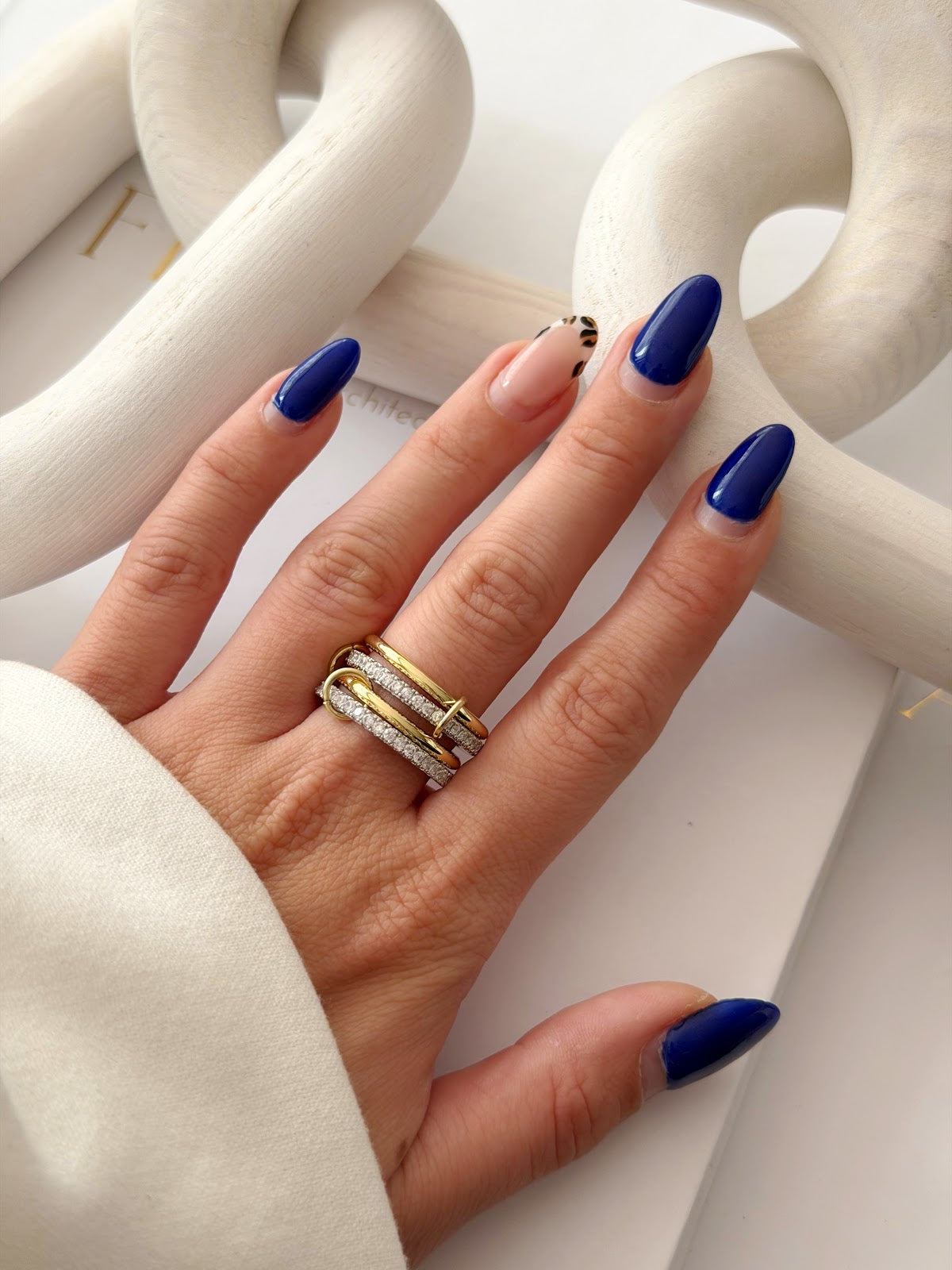 Gold CZ Pave Linked Triple Band Statement Ring - CW1RING00193 | Wholesale Stainless Steel Jewelry Catwalk Jewellery Europe
