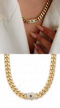 Gold CZ Baguette Pave Monaco Clasp Curb Chain Necklace - CW1NKL00137 | Wholesale Stainless Steel Jewelry Catwalk Jewellery Europe