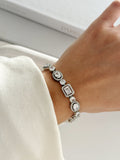 Silver CZ Pave Alternating Oval And Emerald Halo Link Bracelet - CW1VPBRCLT00231 | Wholesale Stainless Steel Jewelry Catwalk Jewellery Europe