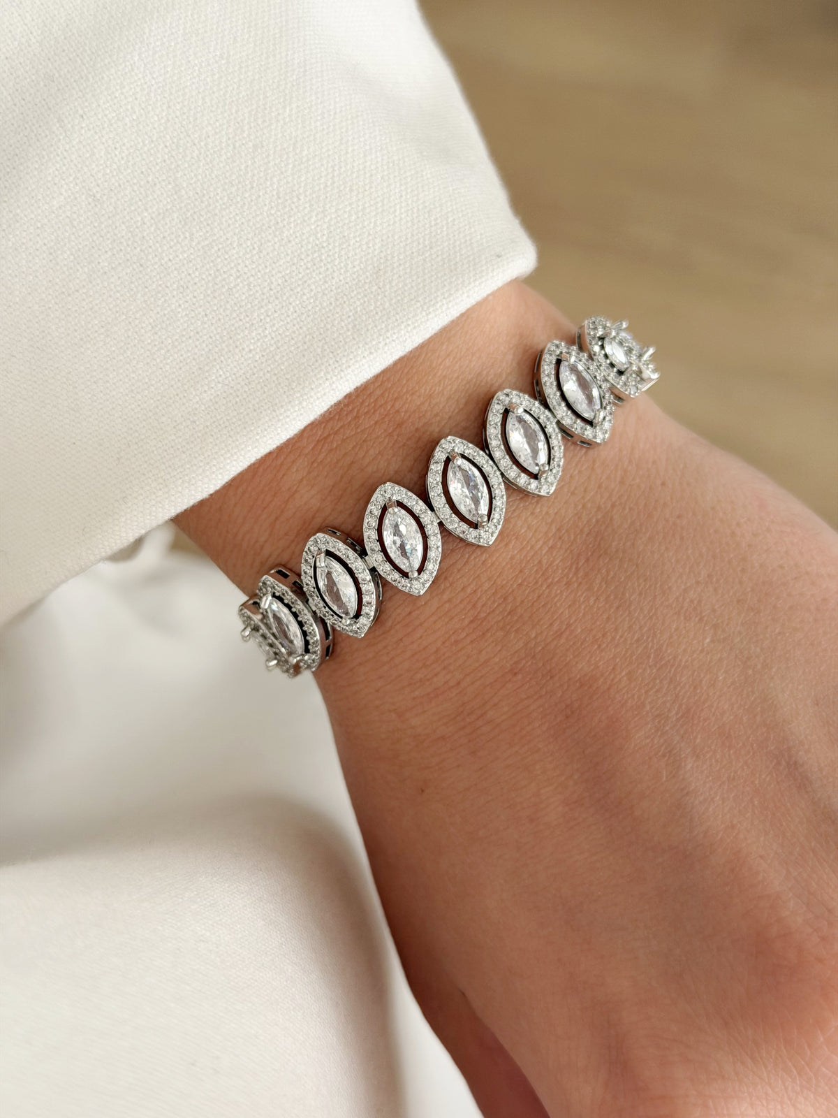 CW1VPBRCLT00239-silver-marquise-cut-cz-double-halo-link-bracelet-catwalkjewellery wholesale jewelry BRACELETS  Catwalk Jewellery Europe