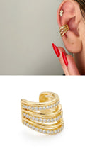 Gold CZ Pave Four Band Wide Ear Cuff - CW1EARCUFF00101 | Wholesale Stainless Steel Jewelry Catwalk Jewellery Europe