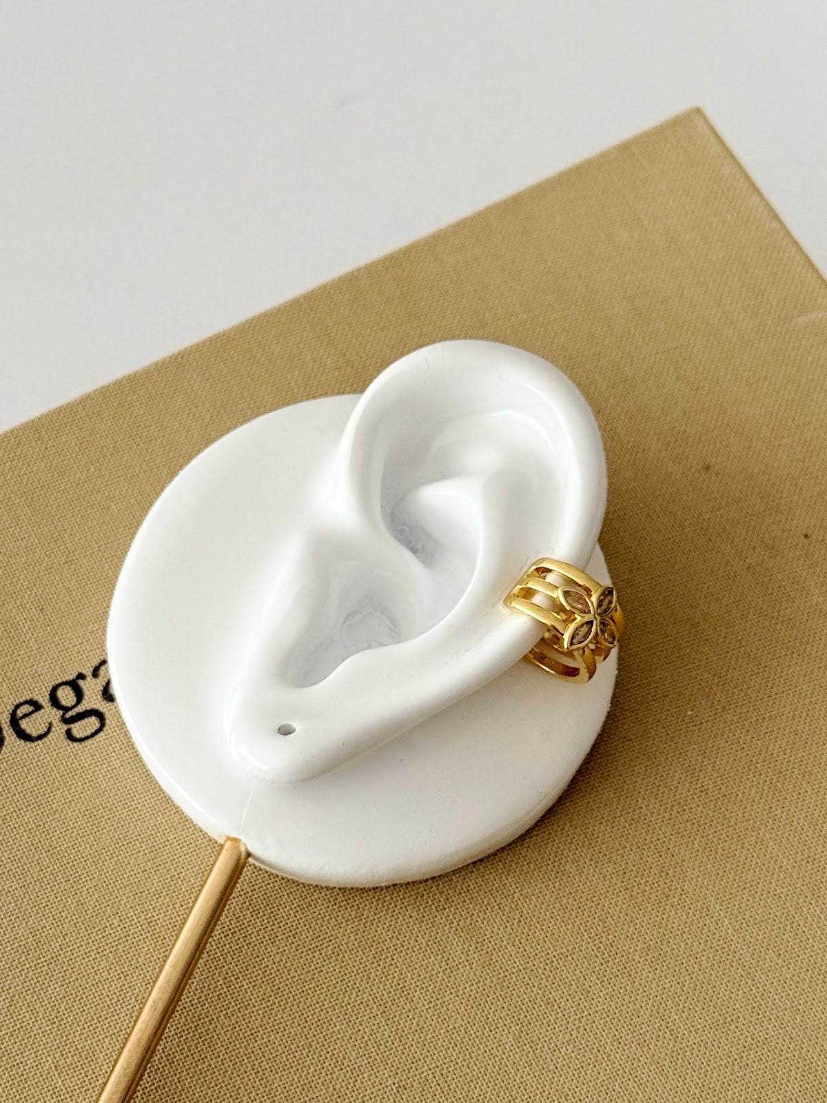 Gold Marquise CZ Flower Triple Band Ear Cuff - CW1EARCUFF0080 | Wholesale Stainless Steel Jewelry Catwalk Jewellery Europe