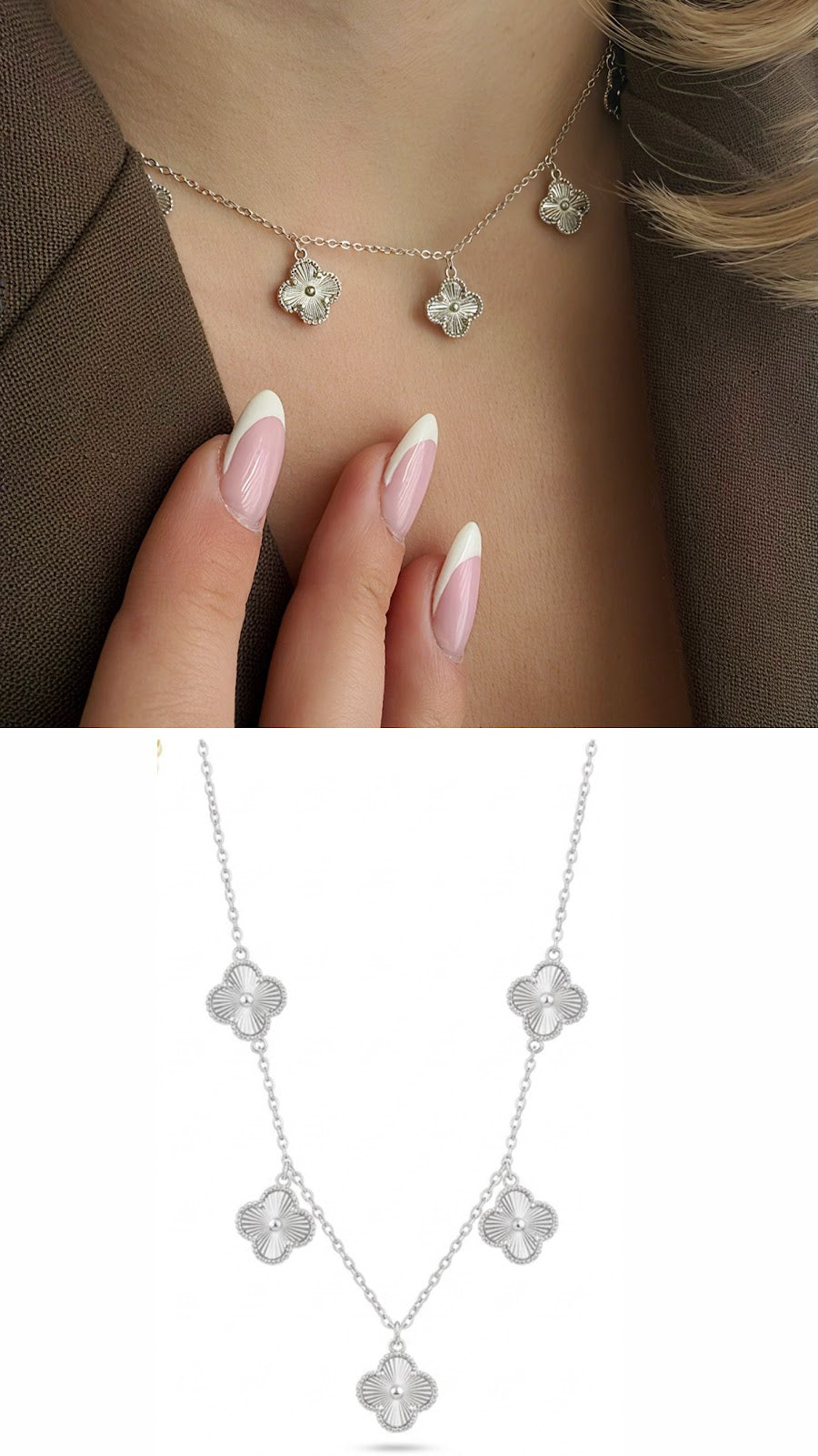 Silver Sunburst Clover Charm Choker Necklace - CW1NKL0045 | Wholesale Stainless Steel Jewelry Catwalk Jewellery Europe