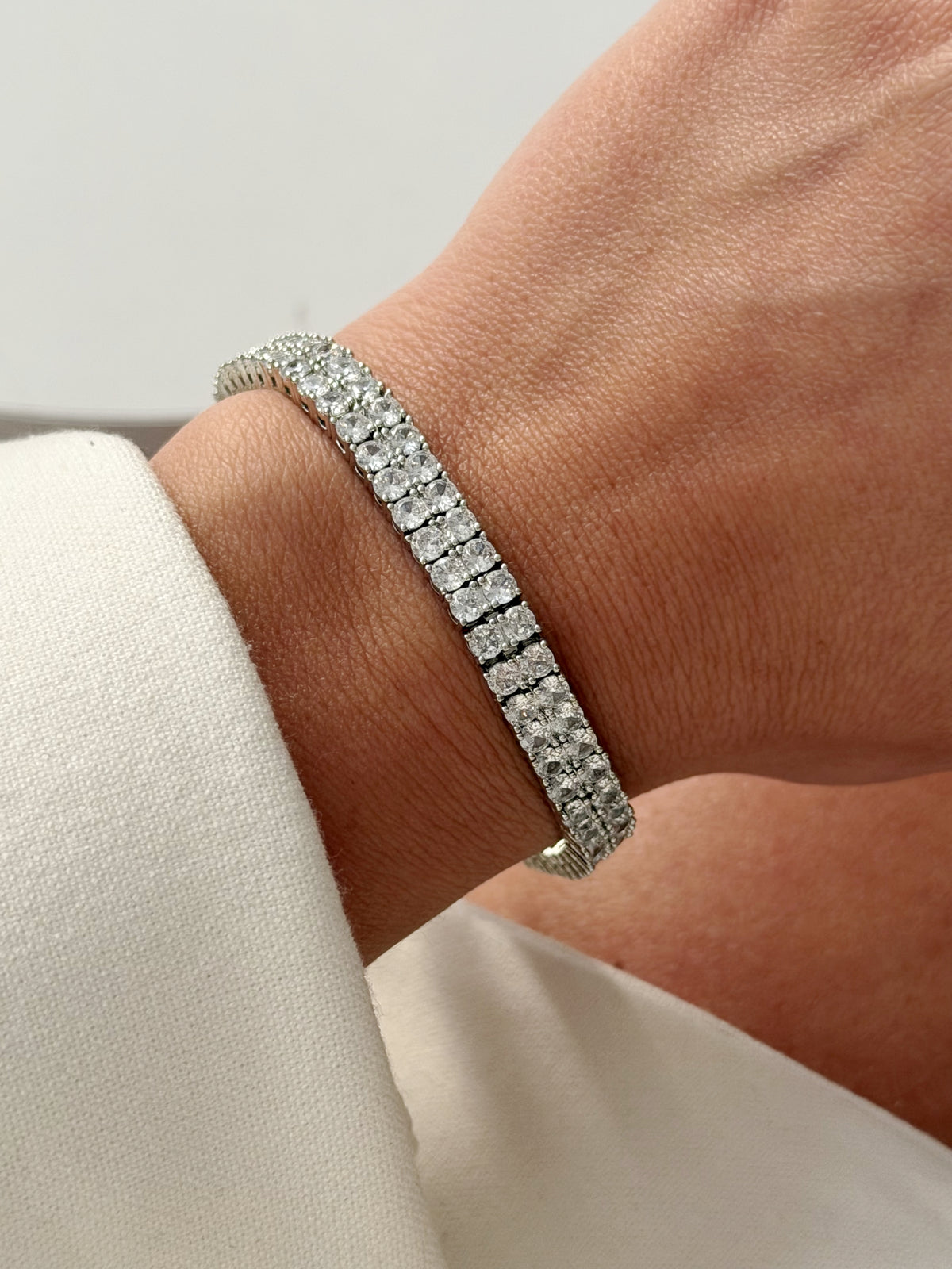 CW1VPBRCLT00249-silver-double-row-cushion-cut-cz-tennis-bracelet-catwalkjewellery wholesale jewelry BRACELETS  Catwalk Jewellery Europe