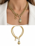 18K Gold Plated Stainless Steel Double Layer Cuban Chain Shell Turquoise Pendant Necklace - CW1NKL00195 | Wholesale Stainless Steel Jewelry Catwalk Jewellery Europe