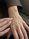 Gold Bezel CZ Multi Row Station Hand Chain - CW1HANDCHAIN00116 | Wholesale Stainless Steel Jewelry Catwalk Jewellery Europe