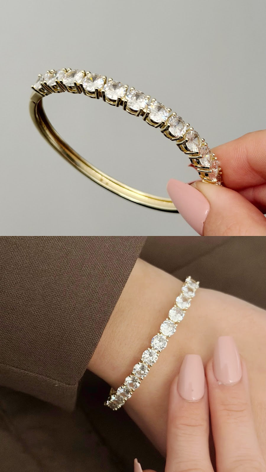 Gold CZ Pave Oval Solitaire Tennis Style Hinged Cuff Bangle - CW1CUFF0025 | Wholesale Stainless Steel Jewelry Catwalk Jewellery Europe
