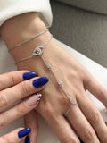 Silver CZ Pave Evil Eye Bezel Solitaire Station Hand Chain - CW1HANDCHAIN0090 | Wholesale Stainless Steel Jewelry Catwalk Jewellery Europe