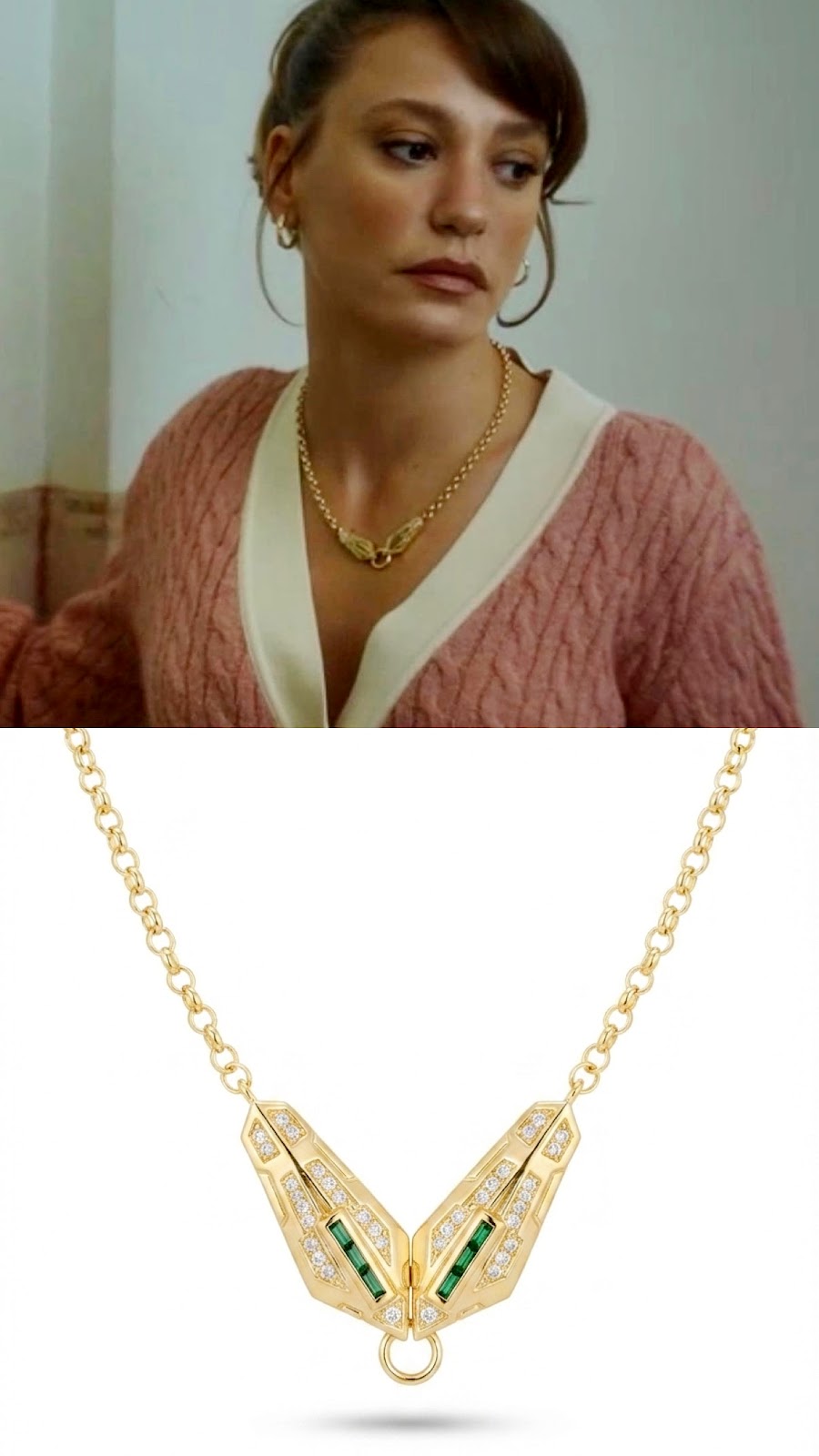 Gold CZ Pave Emerald Baguette Art Deco Pendant Necklace - CW1NKL0064 | Wholesale Stainless Steel Jewelry Catwalk Jewellery Europe