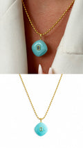 18K Gold Plated Stainless Steel Turquoise Square Resin CZ Pendant Ball Chain Necklace Wholesale - CW1NKL00167 | Wholesale Stainless Steel Jewelry Catwalk Jewellery Europe