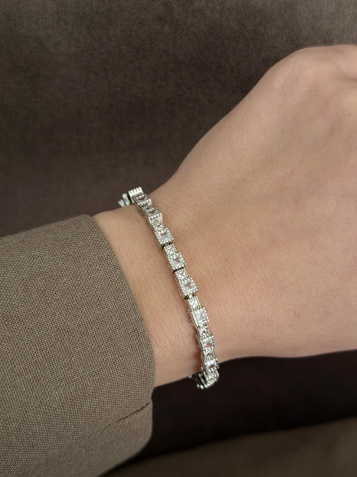 Silver Square Cut CZ Halo Tennis Bracelet - CW1VPBRCLT00105 | Wholesale Stainless Steel Jewelry Catwalk Jewellery Europe