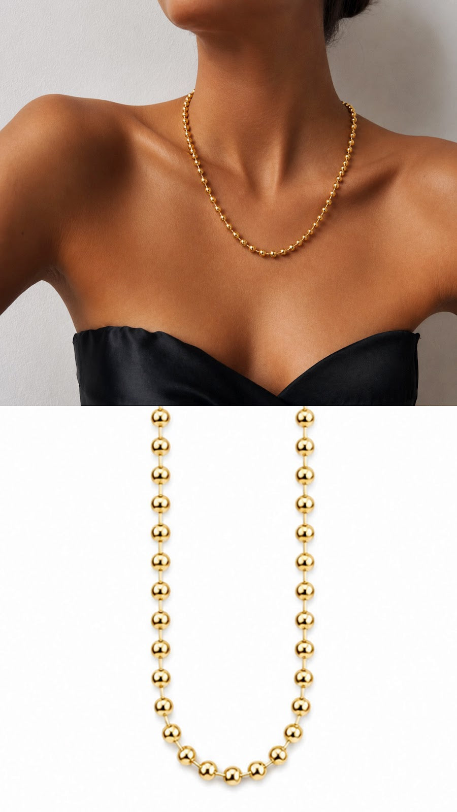 Gold Chunky Beaded Ball Chain Necklace - CW1NKL0043 | Wholesale Stainless Steel Jewelry Catwalk Jewellery Europe