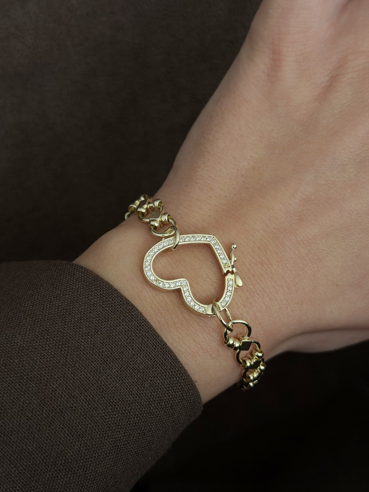 Gold CZ Pave Open Heart Motif Chunky Link Bracelet - CW1VPBRCLT00124 | Wholesale Stainless Steel Jewelry Catwalk Jewellery Europe