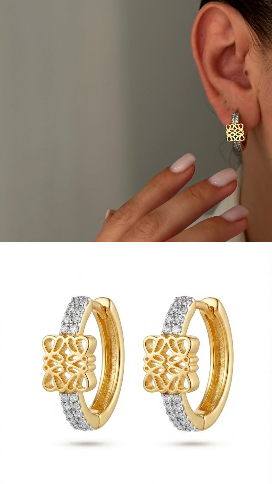 Gold CZ Pave Quatrefoil Clover Motif Huggie Hoop Earrings - CW1VPEARNG00273 | Wholesale Stainless Steel Jewelry Catwalk Jewellery Europe
