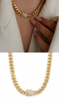Gold CZ Pave Clasp Chunky Curb Chain Necklace - CW1NKL00132 | Wholesale Stainless Steel Jewelry Catwalk Jewellery Europe