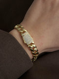 Gold Chunky Curb Chain Bracelet With CZ Pave Buckle Clasp - CW1VPBRCLT00263 | Wholesale Stainless Steel Jewelry Catwalk Jewellery Europe