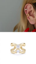 Gold Double Heart CZ Hourglass Ear Cuff - CW1EARCUFF0099 | Wholesale Stainless Steel Jewelry Catwalk Jewellery Europe