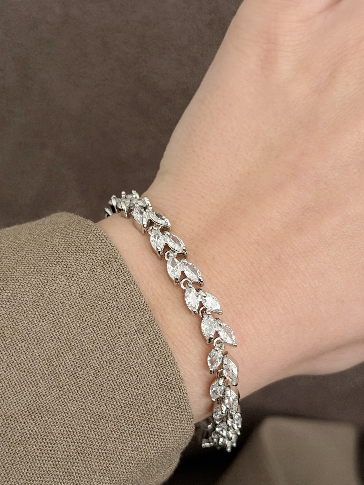 Silver Marquise Cut CZ Leaf Link Bracelet - CW1VPBRCLT00108 | Wholesale Stainless Steel Jewelry Catwalk Jewellery Europe