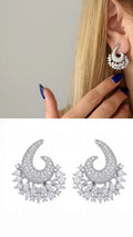 Silver CZ Pave Paisley Swirl Cluster Statement Earrings - CW1STEAR0014 | Wholesale Stainless Steel Jewelry Catwalk Jewellery Europe