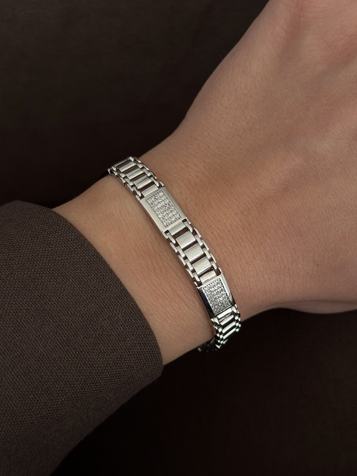 Silver CZ Pave Watch Band Link Bracelet - CW1VPBRCLT0088 | Wholesale Stainless Steel Jewelry Catwalk Jewellery Europe