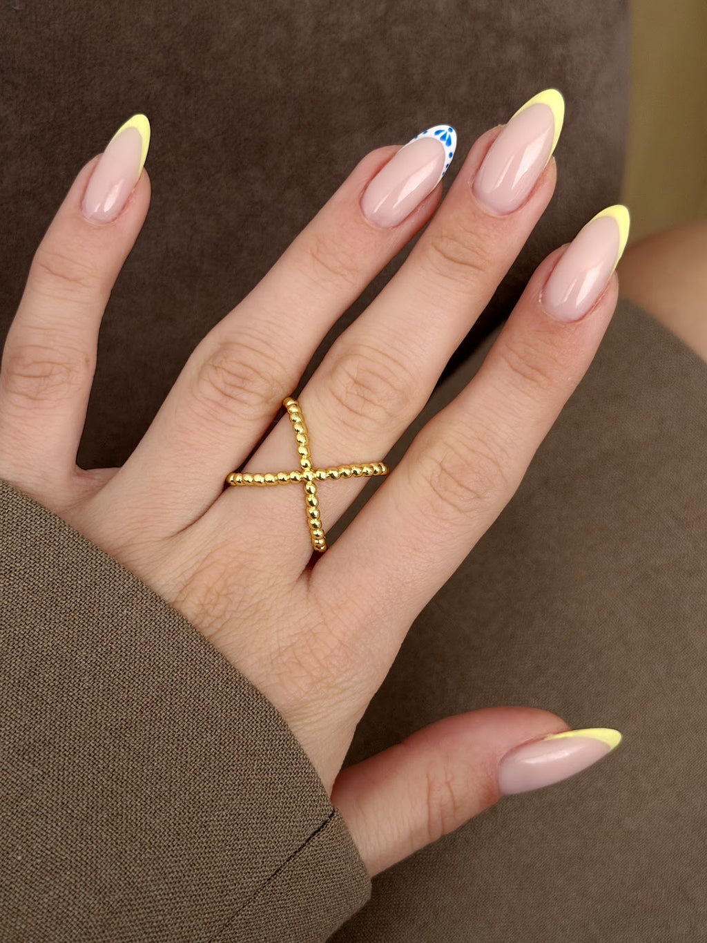 Gold Beaded X Shaped Cross Statement Ring wholesale jewelry RINGS Catwalk Jewellery Europe
