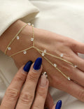 Gold Beaded Station CZ Pave Dangle Hand Chain - CW1HANDCHAIN0025 | Wholesale Stainless Steel Jewelry Catwalk Jewellery Europe