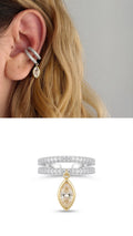 Silver Gold CZ Pave Double Band Marquise Dangle Ear Cuff - CW1EARCUFF00145 | Wholesale Stainless Steel Jewelry Catwalk Jewellery Europe