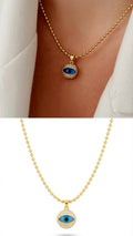 18K Gold Plated Stainless Steel Pave CZ Blue Evil Eye Medallion Ball Chain Necklace Wholesale - CW1NKL00155 | Wholesale Stainless Steel Jewelry Catwalk Jewellery Europe