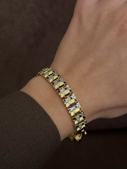 Gold Black Enamel CZ Accent Watch Band Link Bracelet - CW1VPBRCLT00213 | Wholesale Stainless Steel Jewelry Catwalk Jewellery Europe