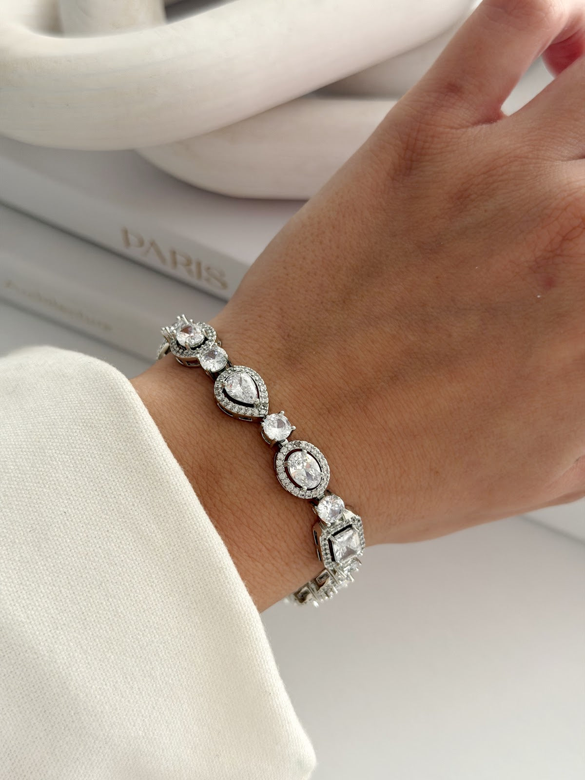 Silver Mixed Fancy Cut CZ Halo Station Bracelet - CW1VPBRCLT00229 | Wholesale Stainless Steel Jewelry Catwalk Jewellery Europe