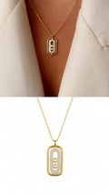 Gold CZ Pave Vertical Oval Move Motif Pendant Necklace - CW1NKL0056 | Wholesale Stainless Steel Jewelry Catwalk Jewellery Europe