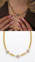 Gold CZ Pave Heart Evil Eye Station Chunky Chain Necklace - CW1NKL00104 | Wholesale Stainless Steel Jewelry Catwalk Jewellery Europe