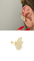 Gold CZ Pave Butterfly Wing Ear Cuff Alternate Angle - CW1EARCUFF00111 | Wholesale Stainless Steel Jewelry Catwalk Jewellery Europe