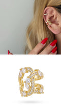 Gold CZ Pave And Marquise CZ Interlocking Double Circle Ear Cuff - CW1EARCUFF0078 | Wholesale Stainless Steel Jewelry Catwalk Jewellery Europe
