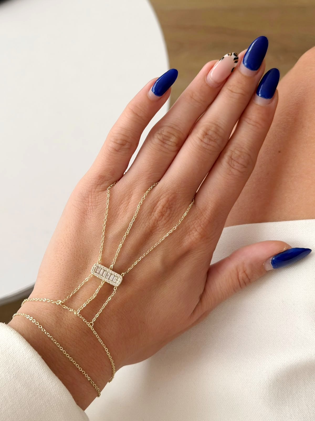 Gold Baguette CZ Pave Bar Multi Chain Hand Chain - CW1HANDCHAIN0073 | Wholesale Stainless Steel Jewelry Catwalk Jewellery Europe