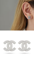 Silver Color 18K Gold Plated Stainless Steel Full Pave CZ Interlocking C Stud Earrings Wholesale - CW1VPEARNG00333 | Wholesale Stainless Steel Jewelry Catwalk Jewellery Europe
