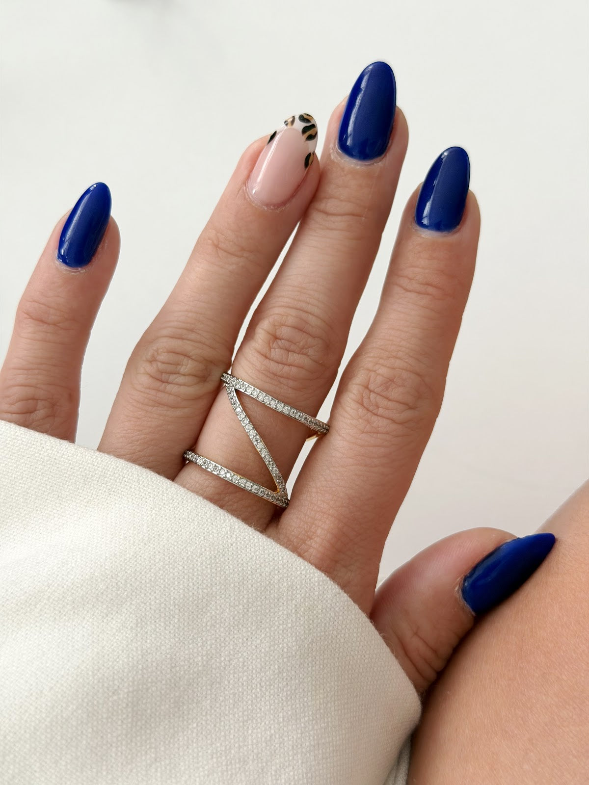 Two Tone CZ Pave Z Shape Zigzag Statement Ring - CW1RING00185 | Wholesale Stainless Steel Jewelry Catwalk Jewellery Europe