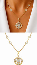 18K Gold Plated Stainless Steel Pave CZ Halo Round Medallion Station Chain Necklace Wholesale - CW1NKL00183 | Wholesale Stainless Steel Jewelry Catwalk Jewellery Europe
