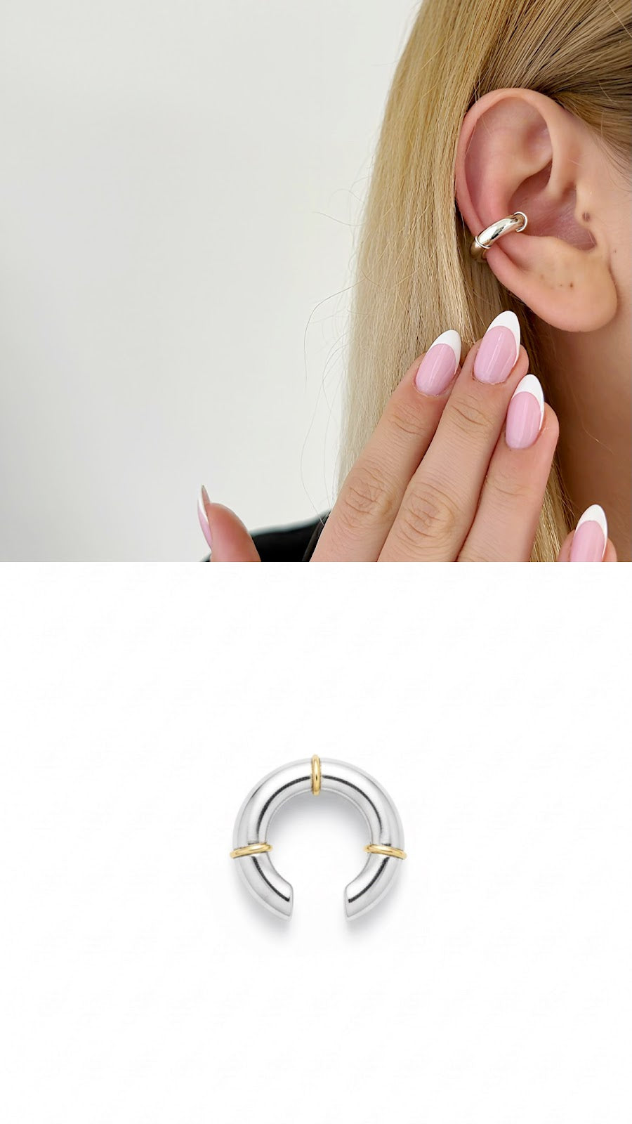 Silver Gold Bicolor Thick Chunky Cuff Earring - CW1EARCUFF00122 | Wholesale Stainless Steel Jewelry Catwalk Jewellery Europe