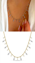 Two Tone CZ Pave Marquise Dangle Fringe Beaded Ball Chain Necklace - CW1NKL00115 | Wholesale Stainless Steel Jewelry Catwalk Jewellery Europe
