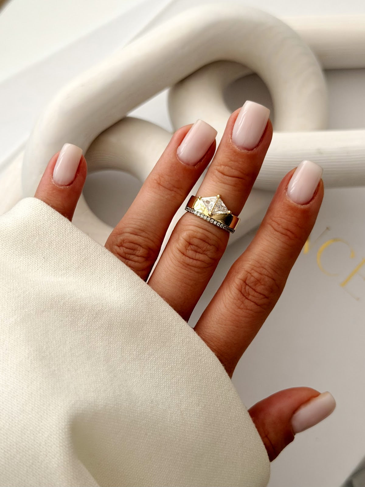 Gold Princess Cut CZ Split Shank Band Ring Alternate Angle - CW1RING0096 | Wholesale Stainless Steel Jewelry Catwalk Jewellery Europe