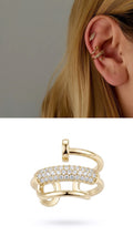 Gold CZ Pave Nail Motif Double Band Ear Cuff Alternate Angle - CW1EARCUFF0077 | Wholesale Stainless Steel Jewelry Catwalk Jewellery Europe