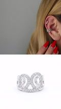 Silver CZ Pave Interlocking Double Circle Ear Cuff - CW1EARCUFF0064 | Wholesale Stainless Steel Jewelry Catwalk Jewellery Europe