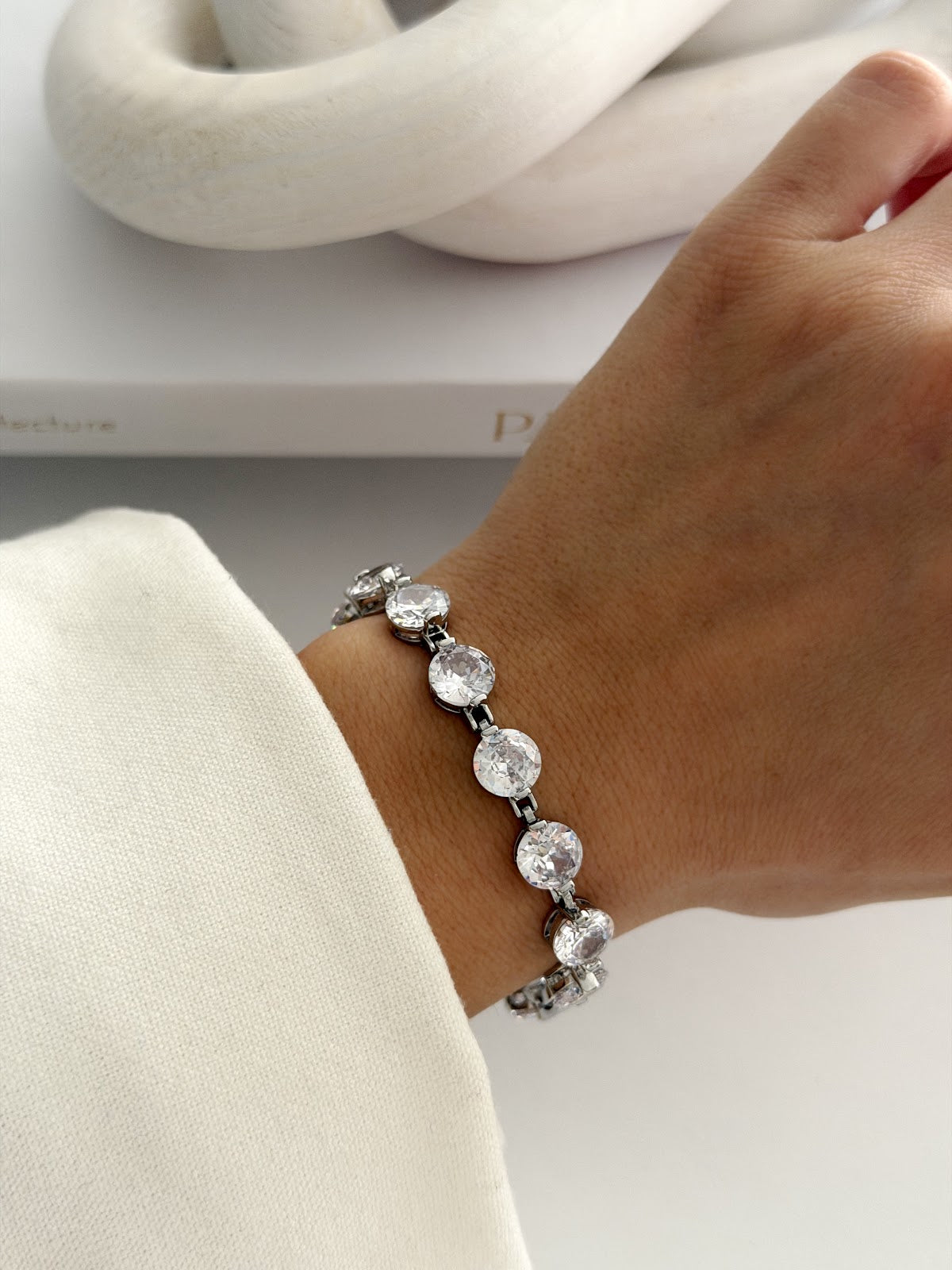 Silver Round Cut CZ Bezel Tennis Bracelet - CW1VPBRCLT00133 | Wholesale Stainless Steel Jewelry Catwalk Jewellery Europe