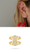 Gold CZ Pave Cutout Hourglass Band Ear Cuff - CW1EARCUFF0070 | Wholesale Stainless Steel Jewelry Catwalk Jewellery Europe
